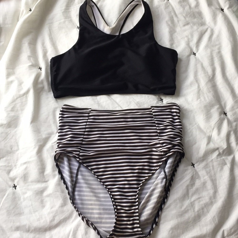 Black and white two piece swim set